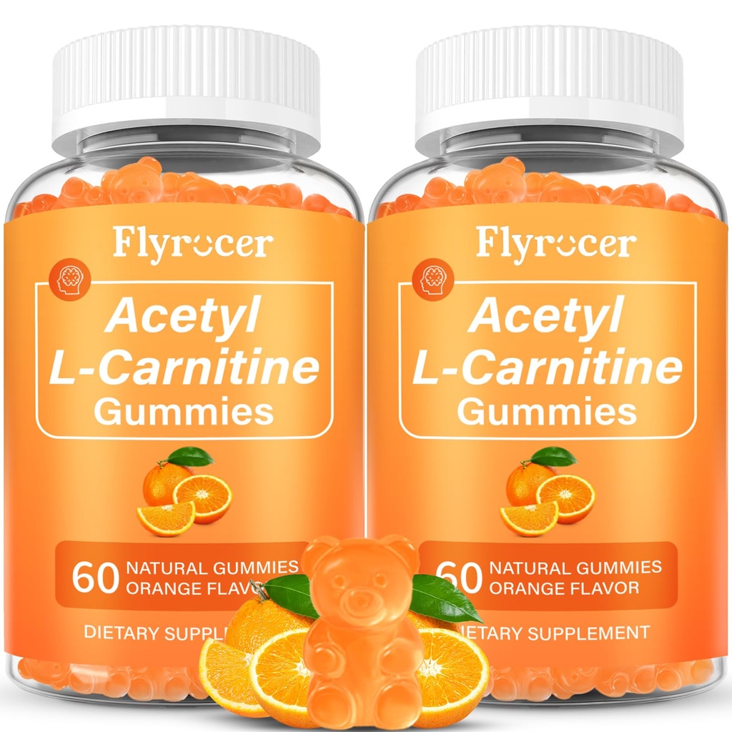 2 Pack Acetyl L-Carnitine Gummies for Energy & Brain Function Support – Vegan, Non-GMO, Orange Flavor, 120 Count (60-Day Supply)