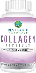 Best Earth Naturals Hydrolyzed Collagen Type I & III - Collagen Peptides Supplement for Women and Men to Support Hair, Skin, Nails, & Joints 30 Day Supply (30 Capsules)