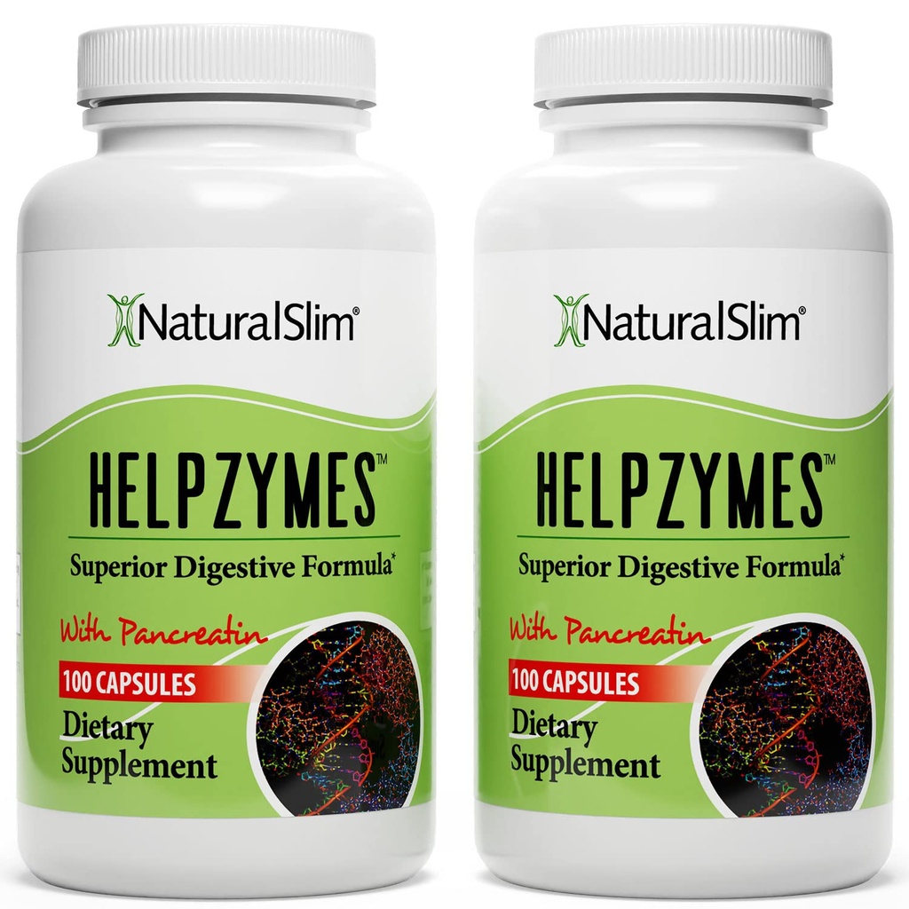 NaturalSlim Helpzymes, Enzyme Complex για Ενήλικες με Bromelain, Ox Bile, Pancreatin & Betaine HCL, 100 Κάψουλες, 2 Συσκευασία
