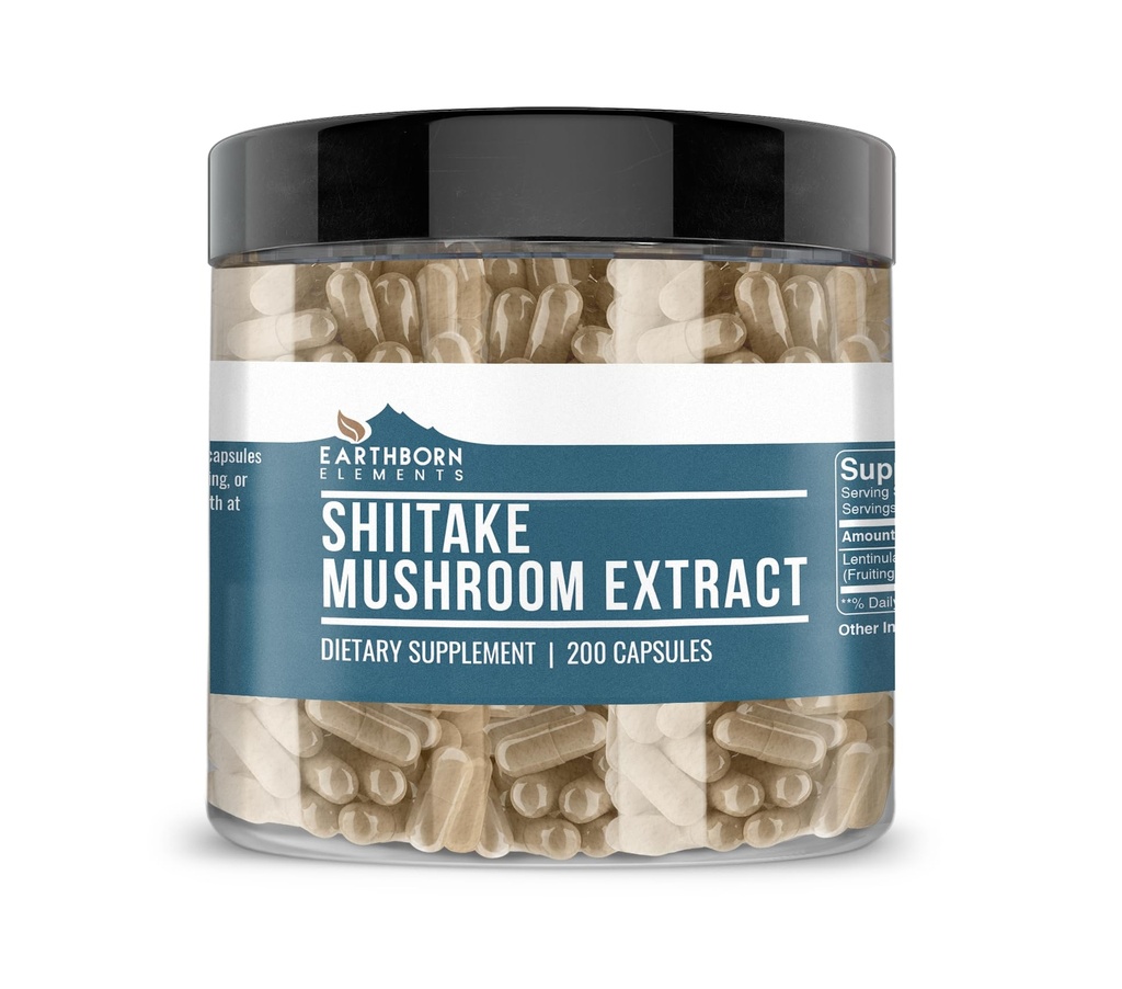 Earthborn Elements Shiitake Mushroom Extract 200 Κάψουλες, Αγνά & Αδιάλυτα, Χωρίς Πρόσθετα