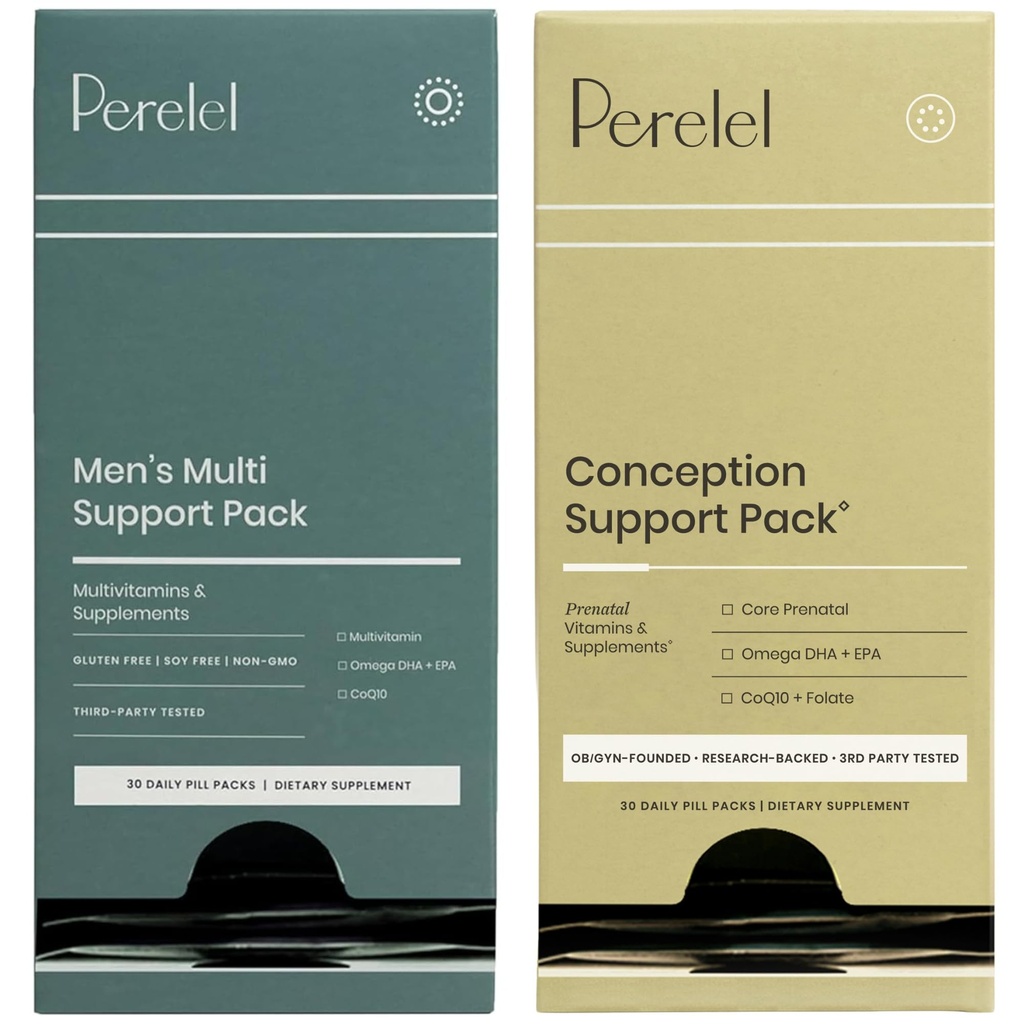 Πακέτο υποστήριξης Perelel Conception & πακέτο πολλαπλής υποστήριξης ανδρών, προγεννητική πολυβιταμίνη για την ευεξία γονιμότητας & καθημερινή πολυβιταμίνη για την ευεξία ανδρών, 60 πακέτα ημερήσιων χαπιών