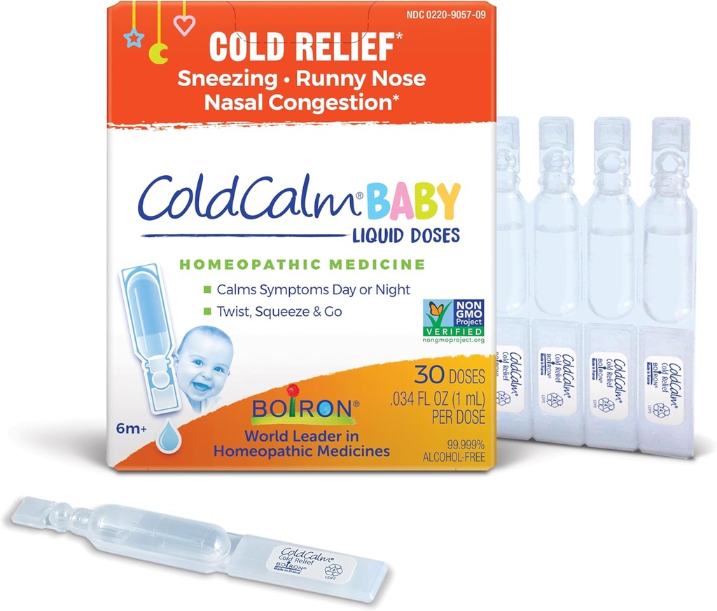 Boiron ColdCalm Baby Ενιαίας Χρήσης σταγόνες για την ανακούφιση από τα ψυχρά συμπτώματα του φτάρνισμα, Runny μύτη, και Nasνική συμφόρηση - Στείρα και μη υπνηλία Υγρές Δόσεις - 30 Μέτρα