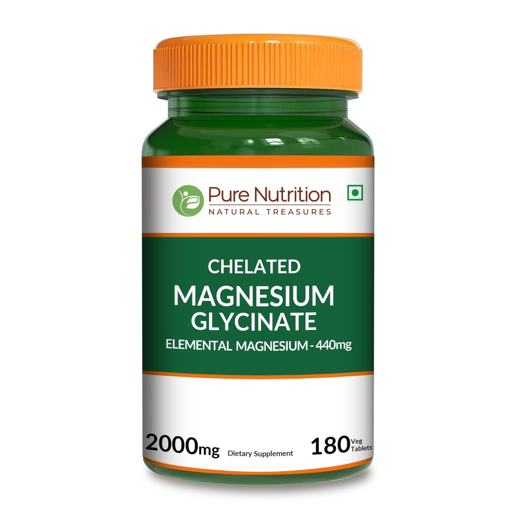 Pure Nutrition MagG - Chelated Magnesium Glycinate | 180 Tabs | 440 mg Elemental Magnesium per Serving | High Absorption Formula for Daily Wellness