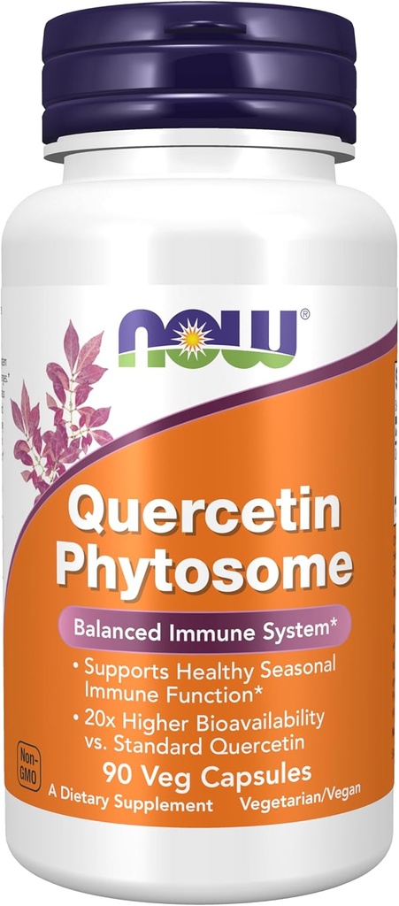 NOW Συμπληρώματα τροφίμων, Quercetin Phytosome 250mg, Ισορροπημένο ανοσοποιητικό σύστημα, 90 Vcaps