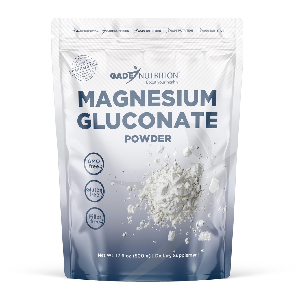 Gade Nutrition Pure Magnesium Gluconate Powder | 500g, 1.4g per Serving, 357 Servings | Non-GMO, Gluten-Free, Filler Free, Highly Absorbable | USA Made
