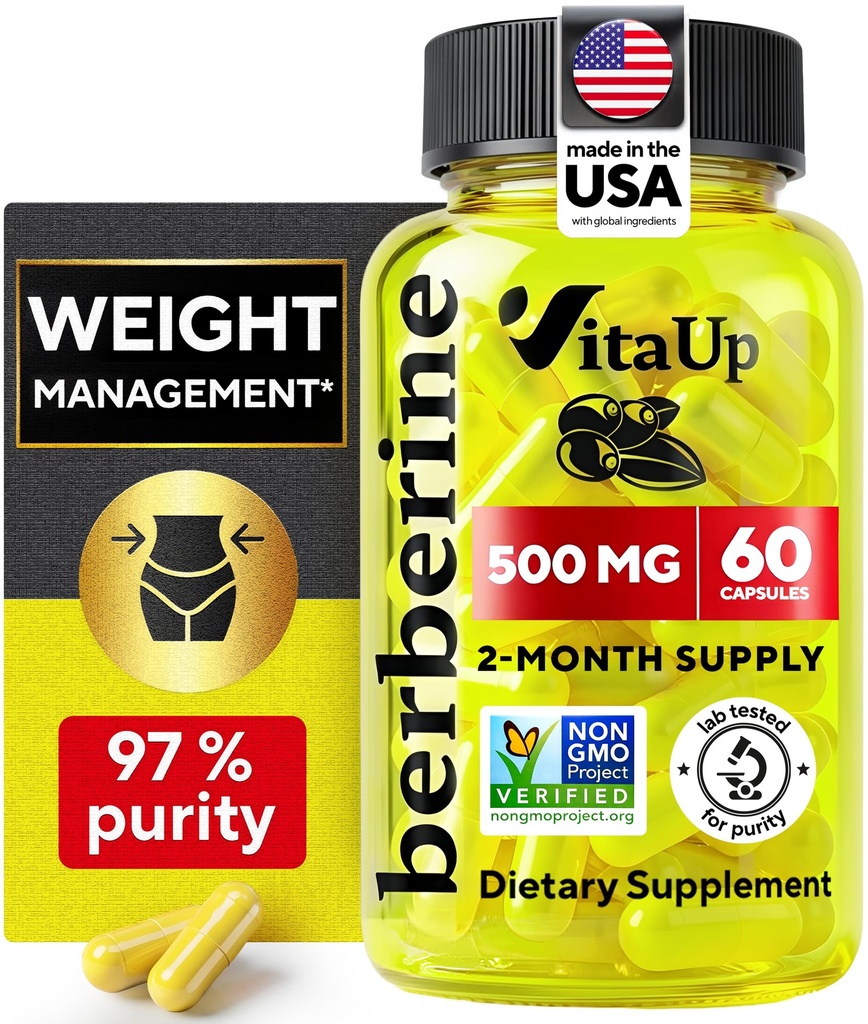 Συμπλήρωμα Βερβερίνης 500mg - USA Made Berberine 500mg - Non-GMO Berberine HCL - Berberine Supplements for Weight Management, Energy, Immune Support - 60 Κάψουλες