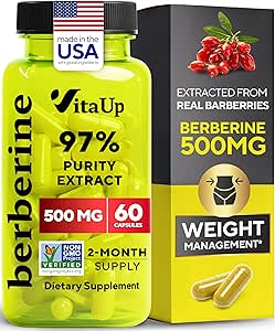 Συμπλήρωμα Βερβερίνης 500mg - USA Made Berberine 500mg - Non-GMO Berberine HCL - Berberine Supplements for Weight Management, Energy, Immune Support - 60 Κάψουλες