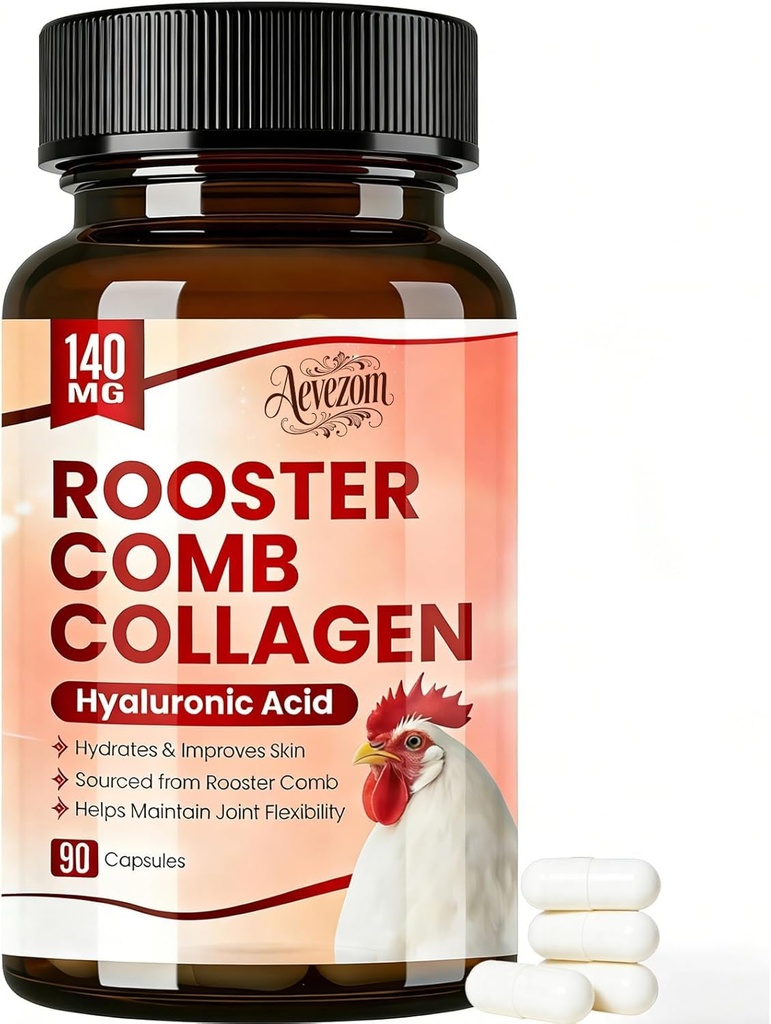 Rooster Comb Collagen, Natural Hyaluronic Acid & Collagen Supple𝐦ent, Hyaluronic Acid | Rooster Comb Extract - 140mg, 90 Capsule