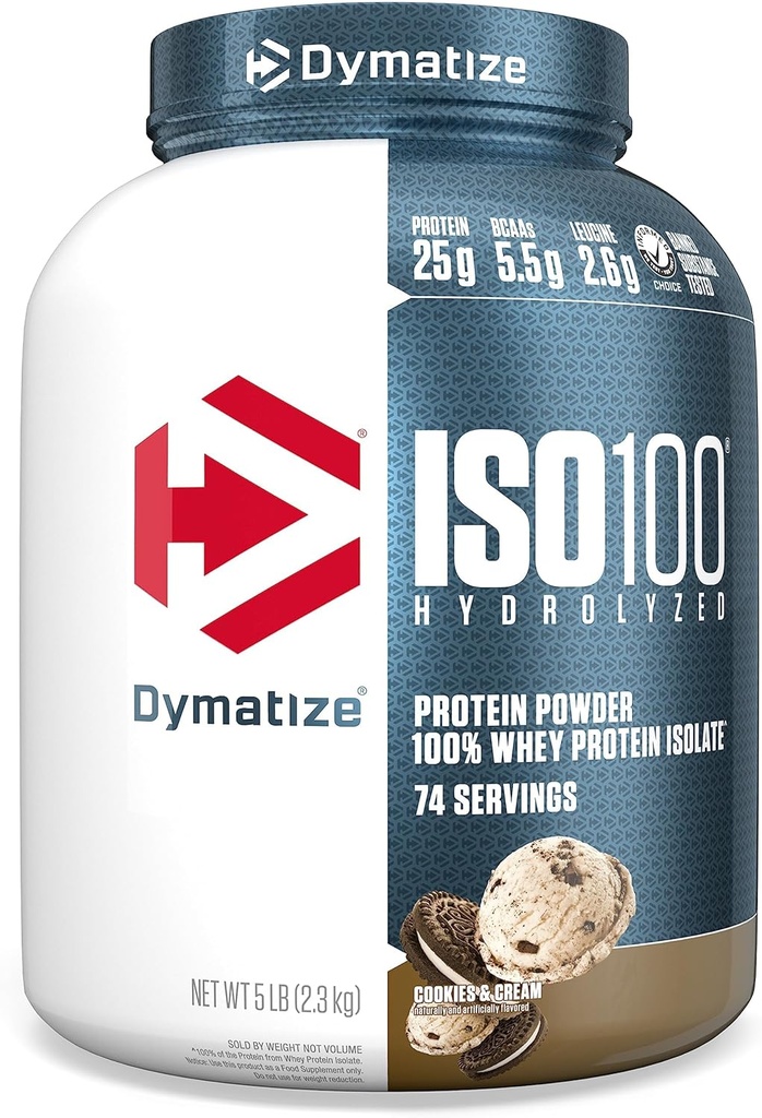 Δυναμώστε ISO100 Whey Protein Powder Isolate, Cookies & Cream, 25g Protein, 5 Λίρες, 5.5g BCAAs, λιγότερο από 120 Cal., Χωρίς γλουτένη, 1g Λίπος, 1g Ζάχαρη, 2g Carb (74 Servings)