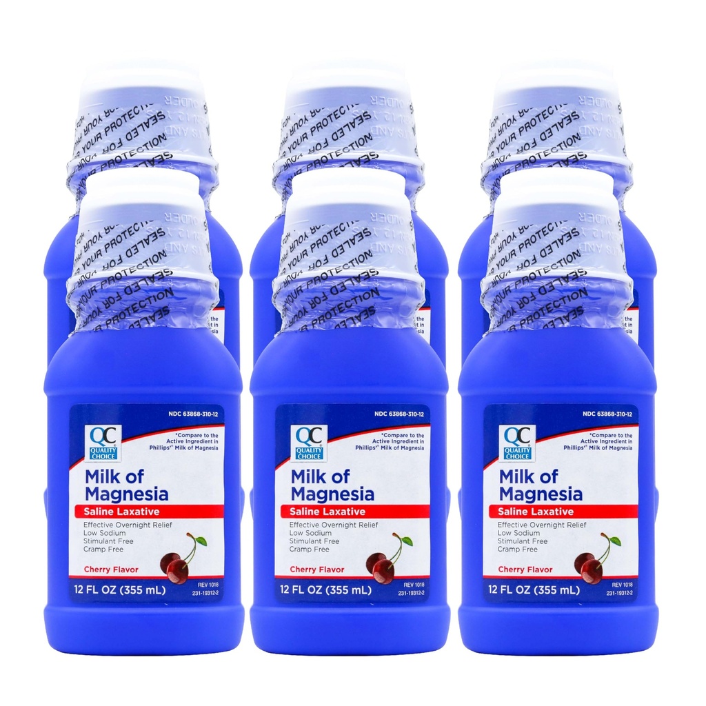 Quality Choice Milk of Magnesia Cherry Flavor 12 Fl Oz (335ml), Plastic Bottle (Pack of 6)