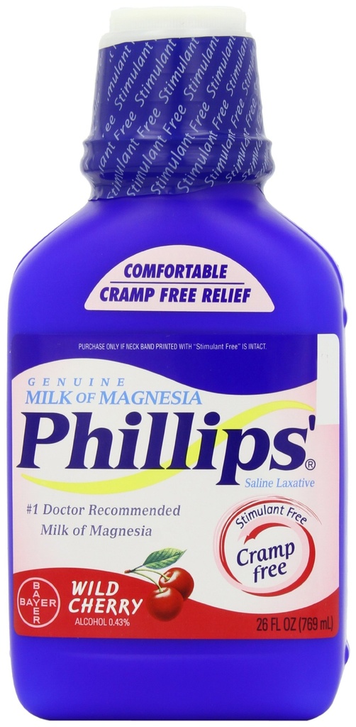 Phillips' Milk of Magnesia Liquid Laxative, Wild Cherry, 26 oz, Cramp Free & Gentle Overnight Relief of Occasional Constipation, 1 Milk of Magnesia Brand (Pack of 6)