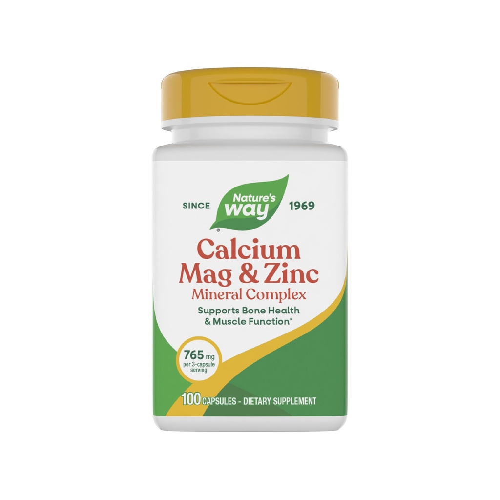 Nature's Way Calcium, Magnesium & Zinc Mineral Complex, Supports Bone Health & Muscle Function*, Immune Support*, 765 mg per 3-Capsule Serving, Gluten Free, 100 Capsules (Packaging May Vary)