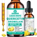 Quercetin με Bromelain Liquid Drops, 4X ισχυρότερη από κάψουλες & χάπια, 7- σε-1 οργανικός ψευδάργυρος Quercetin 1000mg με Bromelain 500mg Βιταμίνη C D3 Ανοσοποιητική υποστήριξη για την αναπνευστική υγεία & αντιοξειδωτικό
