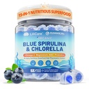 Organic Blue Spirulina Chlorella Gummies, Superfoods & Excellent Source of Vegan High Phycocyanin, Chlorophyll, B-Complex, Essential Minerals for Energy, Antioxidants, Det♡x, Sugar Free, 60 Cts