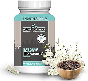Mountain Peak Nutritionals Tranquility Formula - Υποστηρίζει την εγκεφαλική υγεία, τον ύπνο και τη διαχείριση του στρες - Βιταμίνη Β6, Βιταμίνη Β12 και προσαρμογόνα - Hypoallergenic Dietary Supplement (90 κάψουλες χορτοφάγων)