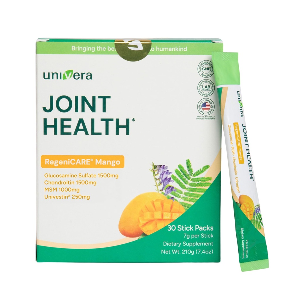 Glucosamine, Chondroitin, MSM and Univestin, All-in-one Joint Support, Easy to Carry, Mango Flavor (30-Day Supply)