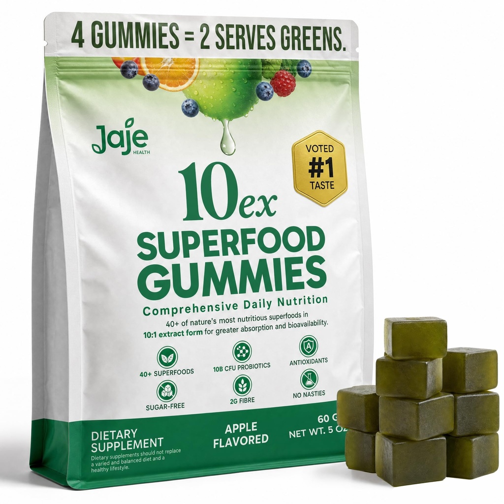 10ex Supergreens Gummies w/Probiotics. 40 Superfoods & Super Greens. 10x More Nutrients. Multivitamins & Antioxidants From Whole Foods. Healthy Snacks For Adults. Keto, Low Carb, Low Calorie Snacks.