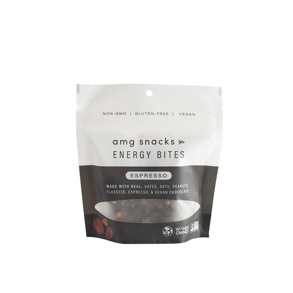 AMG Snacks Espresso Energy Bites | 4.3 oz, Pack of 3 (36 Bites Total) | Date and Nut Energy Snacks Protein Bars | Non GMO, Gluten Free, Vegan Protein Bites | Made with All Natural Ingredients