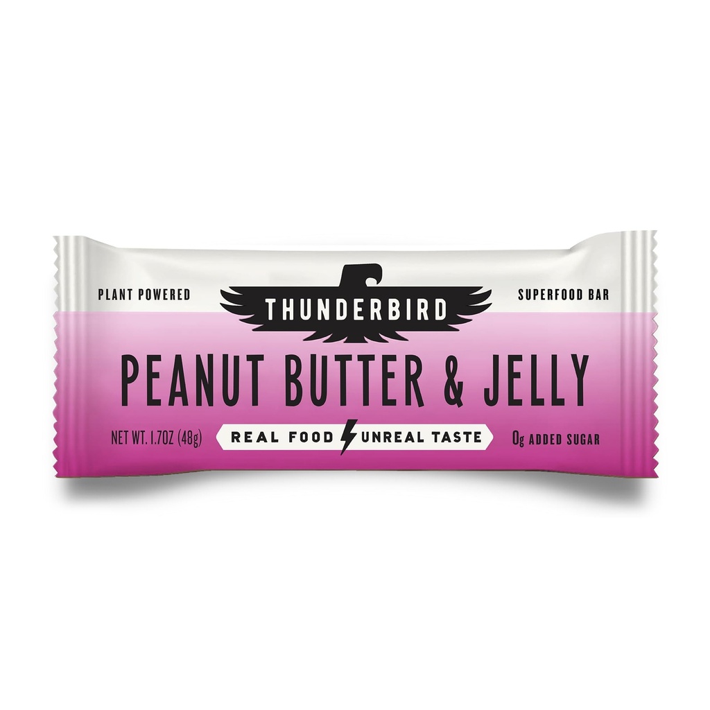 Thunderbird Bars Energy Snack, Gluten-Free with Protein, Healthy Real Food, Vegan Non-GMO, No Added Sugar (12 Count, 1.7 oz. Bars) (Peaut Butter Jelly)