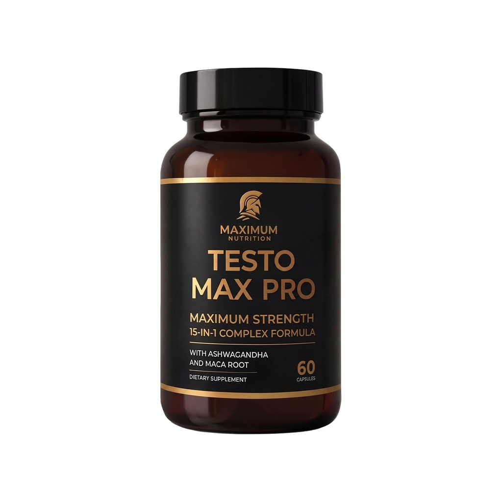 Testo Max Pro – Men’s Vitality Food Supplement | 15-in-1 Herbal Complex with Tongkat Ali, Maca, Ashwagandha, Tribulus, Ginseng & Fenugreek | Energy, Stamina & Performance Support – 60 Capsules