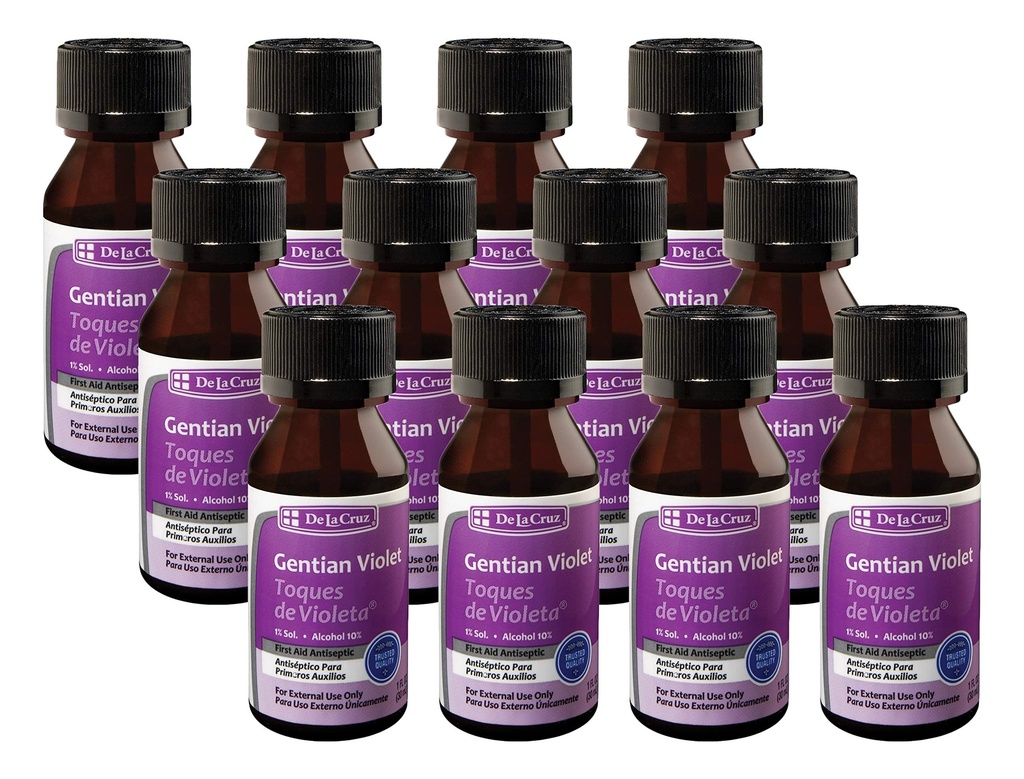 De La Cruz Gentian Violet - Violeta de Genciana - Tincture of Violet 1% First Aid Antiseptic, 1 FL OZ (12 Bottles)