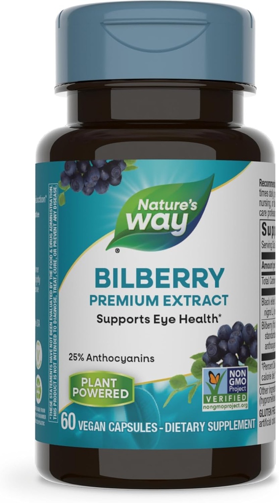 Nature's Way Bilberry Premium Extract, Supports Eye Health*, Eye Health Supplement for Adults with Black Elderberry*, Gluten Free, Vegan, 60 κάψουλες (Packaging May Vary)
