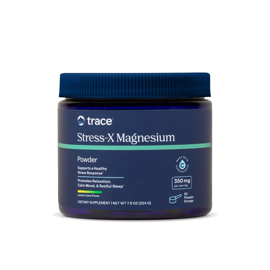 Trace Minerals Stress-X Magnesium, 350mg - Συμπλήρωμα μαγνησίου σκόνης για την υποστήριξη της μυϊκής χαλάρωσης & αποκατάστασης - Restful Sleep Support Mineral Supplement - Λεμόνι Lime Flavor, 7,9 oz (50 εξυπηρετούν)