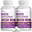 15-in-1 Liposomal NMN Supplement, 2000mg per* Serving*, 120 Day Supply, 99% Pure, NAD+ NMNH Alternative with Nicotinamide Mononucleotide, Resveratrol, TMG, CoQ10, Quercetin & Glutathione, 2 Bottles