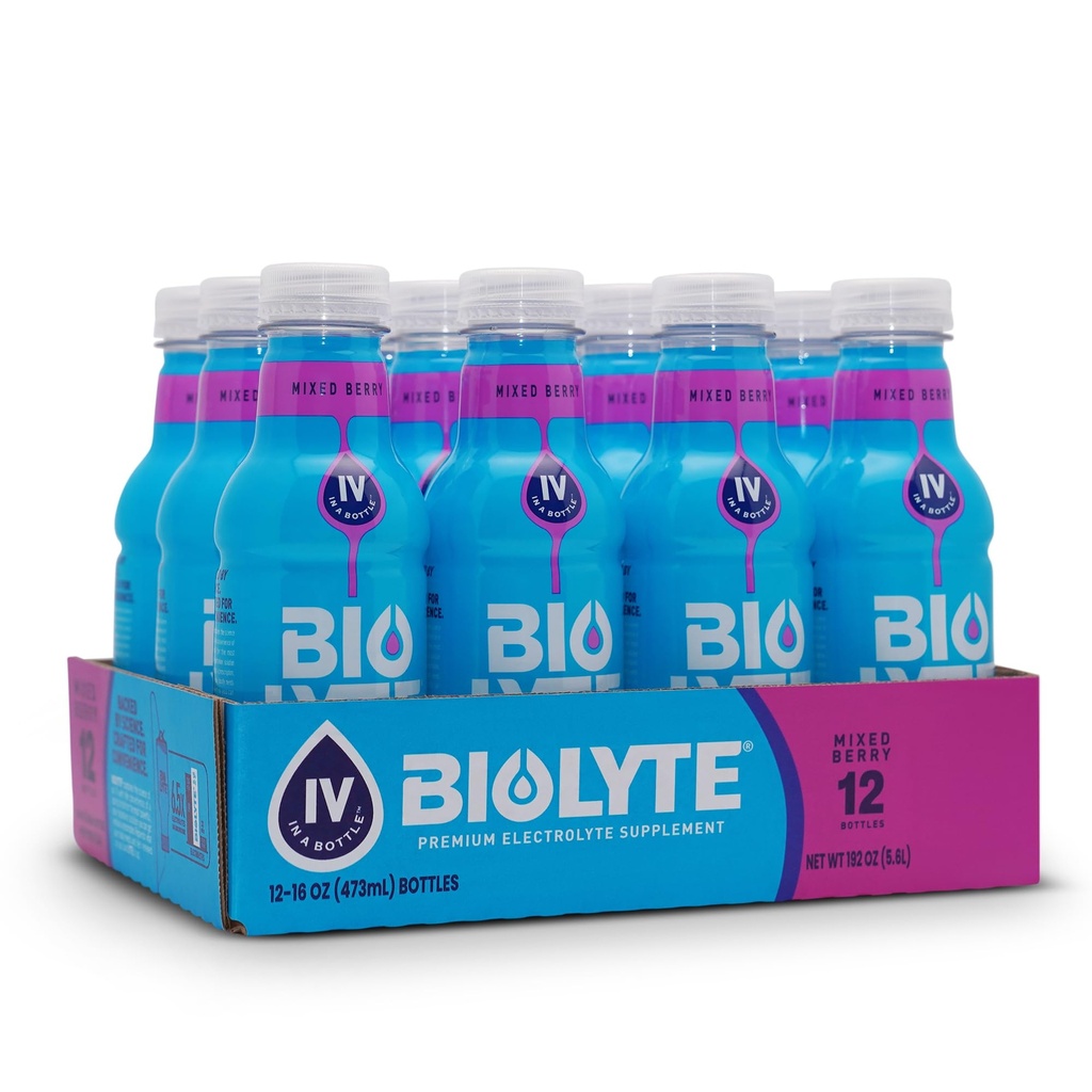 BIOLYTE Ηλεκτρολυτικό Ποτό - Doctor-Formulated Ενυδάτωση Ποτό, Ηλεκτρολύτες Νερό, Χημειοθεραπεία Πρέπει να έχει για γυναίκες και άνδρες, Rehydration IV Υγρό σε ένα μπουκάλι- Μικτό μούρο, 16 Fl Oz (12 Pack)