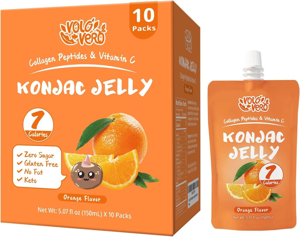 Konjac Jelly Pouch Πόσιμο Πορτοκαλί Γεύση, Χαμηλές θερμίδες (7 Kcal), 10 συσκευασίες, Χωρίς γλουτένη, Keto, Χωρίς ζάχαρη, Χαμηλό Καρβίδιο, Βιταμίνη C Υγιεινό Σνακ Φρούτων, Διακοπές δώρο