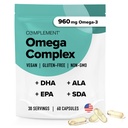 Vegan Omega 3 Supplement- 960mg Omega-3 Fatty Acids, DHA, EPA, SDA, ALA Supplement - Immune Support- 30 Servings, 60 Liquid Capsules