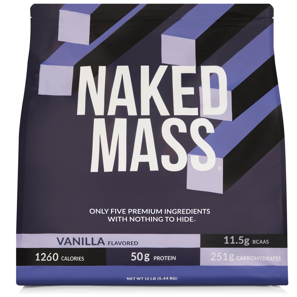 NAKED Vanilla Mass - All Natural Vanilla Weight Gainer Protein Powder - 12LB Bulk, NSF Certified, GMO Free, Gluten Free & Soy Free, No Artificial Ingredients - 1,260 Calories - 17 Servings