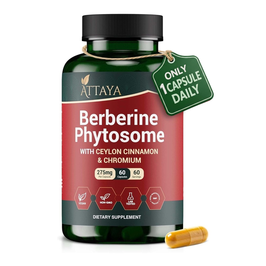 Berberine Phytosome Supplement (Berbevis®) with Ceylon Cinnamon & Chromium Picolinate | High Absorption Berberine Supplement | Berberine Weight Loss Support | Berberine Capsules | 60 Count