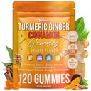 Premium 120 Turmeric Ginger Cinnamon Gummies – Vegan Gummies with Vitamin E, B12, Magnesium, Black Pepper Extract & Vitamin D3 – Orange Fruit Flavor
