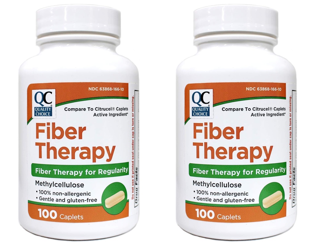 Quality Choice Fiber Therapy for Regularity Methylcellulose 500 mg 100 Caplets Pack of 2