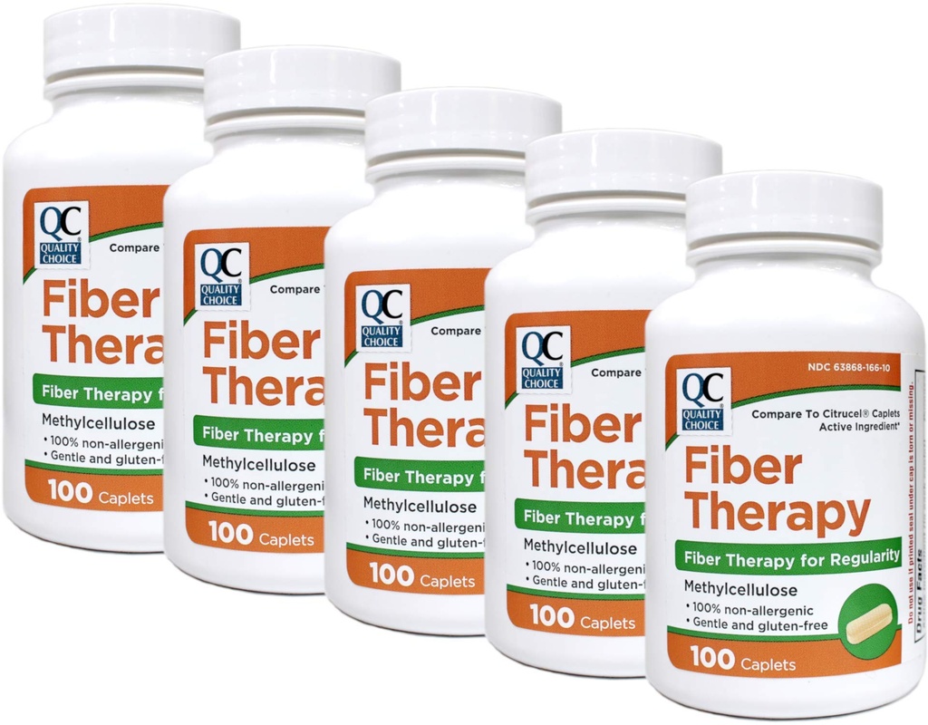 Quality Choice Fiber Therapy for Regularity Methylcellulose 500 mg 100 Caplets Pack of 5