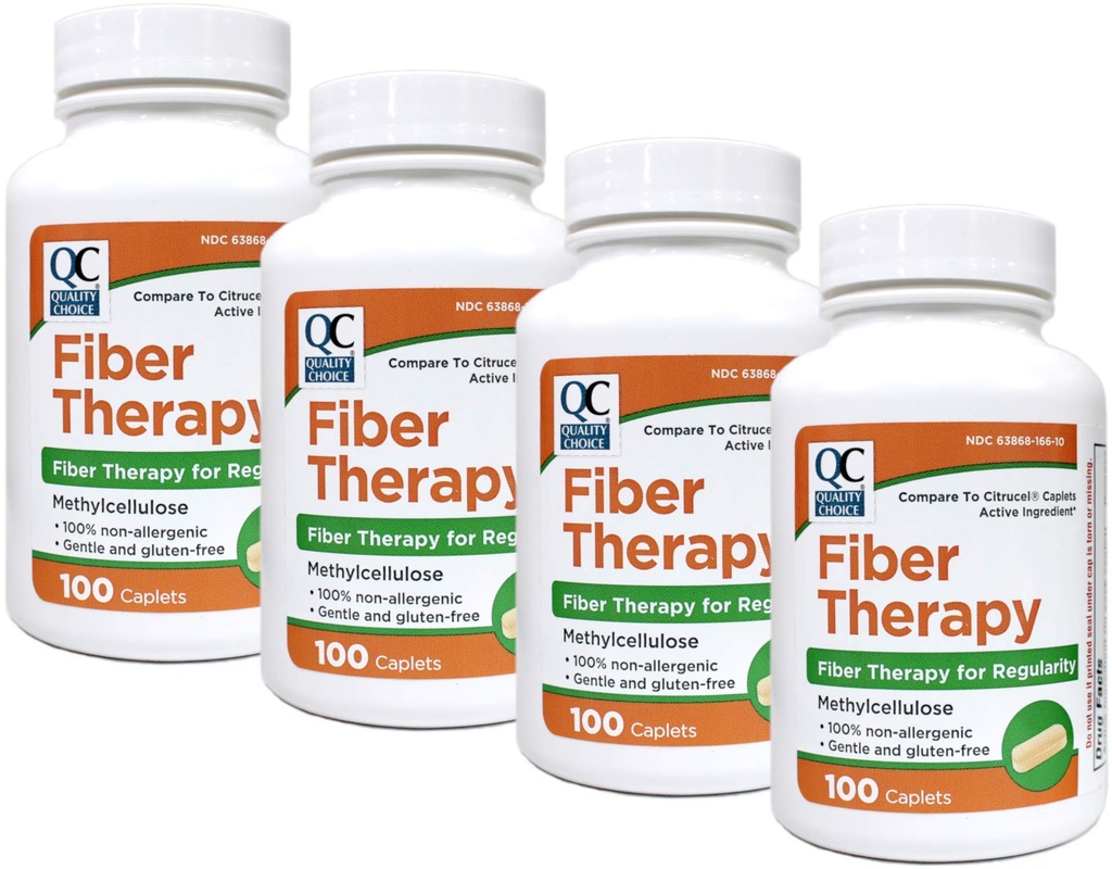Quality Choice Fiber Therapy for Regularity Methylcellulose 500 mg 100 Caplets Pack of 4