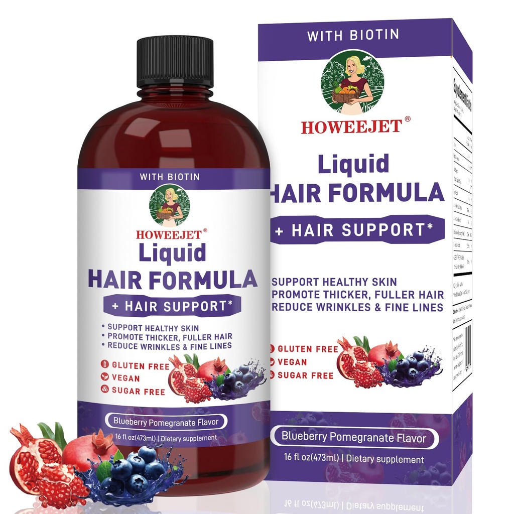Liquid Hair Formula Vitamins for Women w/2500mcg Biotin,Blueberry Pomegranate Flavor Multivitamin Supplement for Thicker Hair,Glowing Skin & Strong Nails,16 Fl Oz (Blueberry Pomegranate Flavor-1)