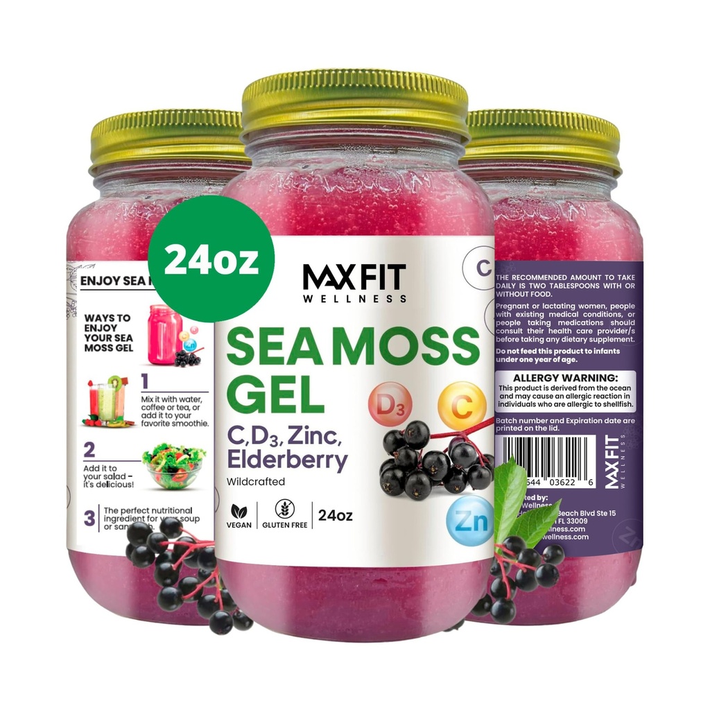 Sea Moss Gel Elderberry Vitamins 24oz Wildсrafted Gold Sea Moss Gel from Saint Lucia | 92 Vitamins and Minerals | Pure Raw+Non-GMO