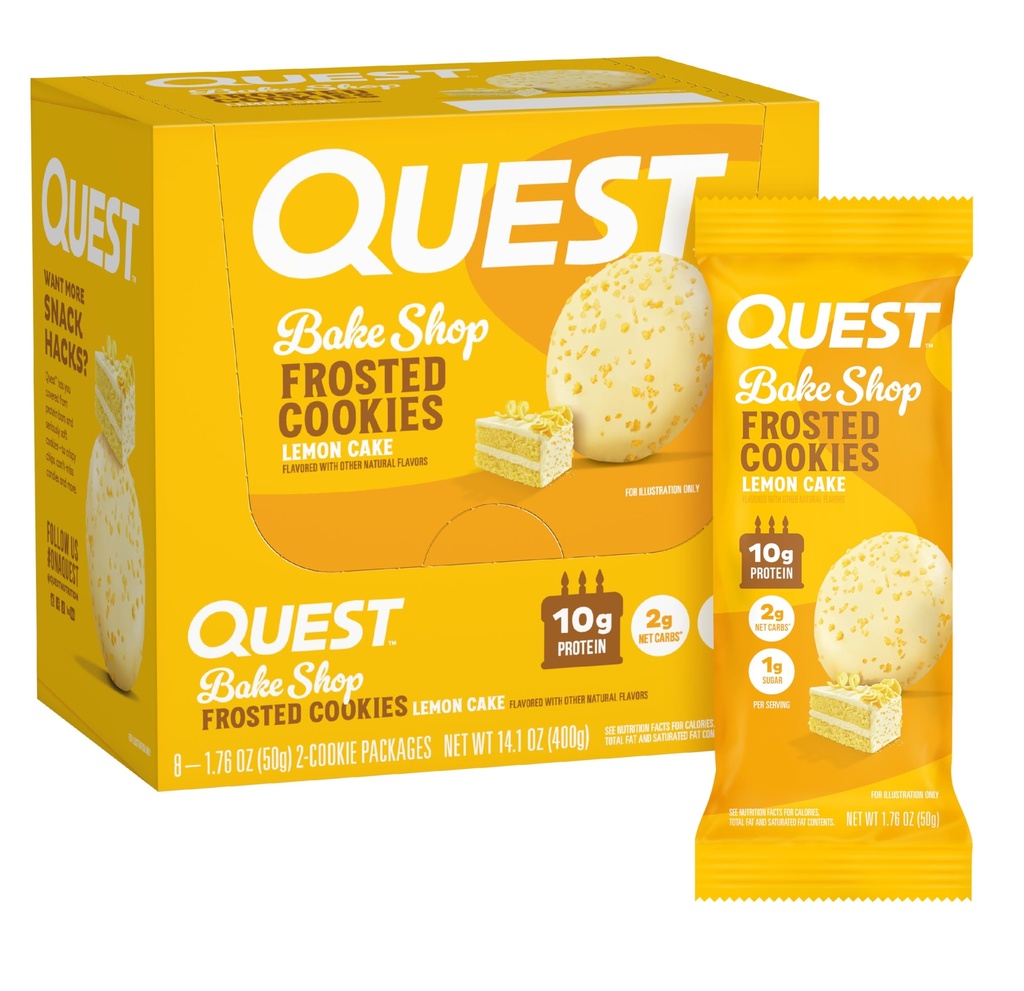 Quest Nutrition Frosted Protein Cookies Twin Pack, Lemon Cake, 1g Sugar, 10g Protein, 2g Net Carbs, Gluten Free, 16 Cookies