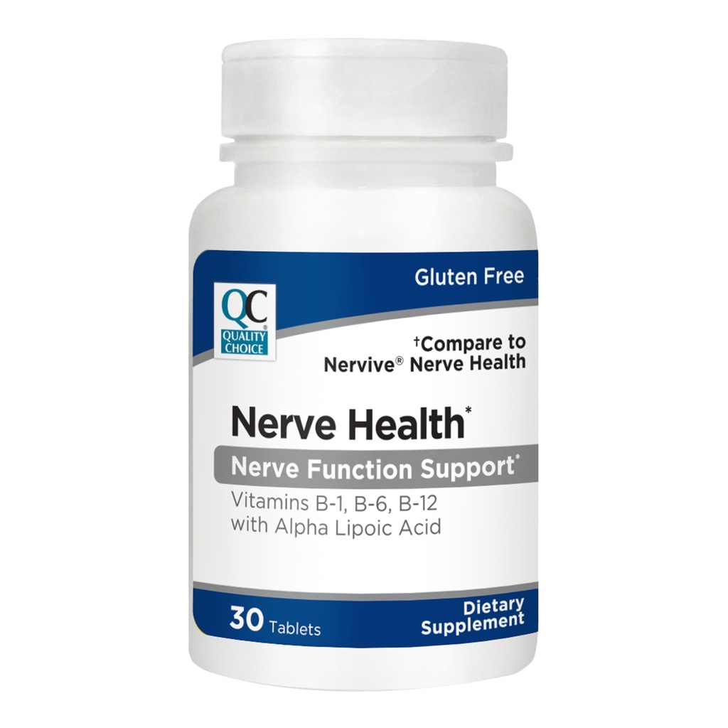 Quality Choice Nerve Health Tablets, Vitamin B1 B6 B12 with Alpha Lipoic Acid, Supports Normal Nerve Function and Nutrient Balance, Gluten Free Dietary Supplement, 30 Tablets