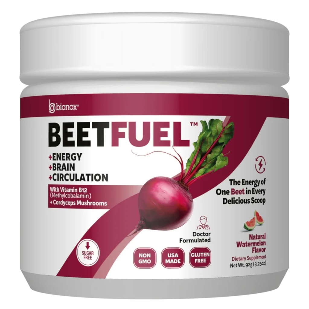 Bionox, Beet Fuel, with VIT B-12 & Cordyceps, Watermelon Flavor, 3.25 Ounces