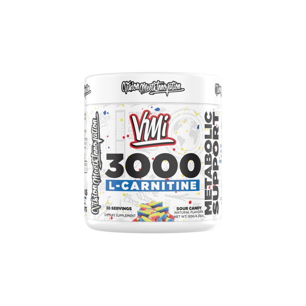 VMI Sports L-Carnitine 3000 Powder | 3000 mg L-Carnitine | Metabolic Support Maximum Absorption Formula | Great Taste for Men & Women | 30 Servings (30 Servings, Sour Candy)