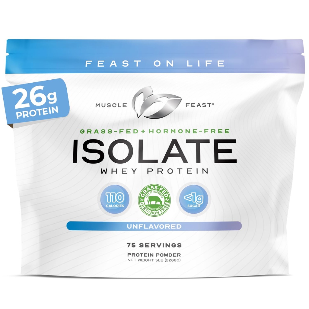 Μύες Fast Grass-Fed Whey Protein Isolate, Όλα τα φυσικά ορμονών χωρίς πάστα Αυξημένη, Whey Isolate Protein Powder για άνδρες και γυναίκες, Καθαρό, μη-GMO & Gluten-free, Isolate Protein - Χωρίς γεύση, 5lb