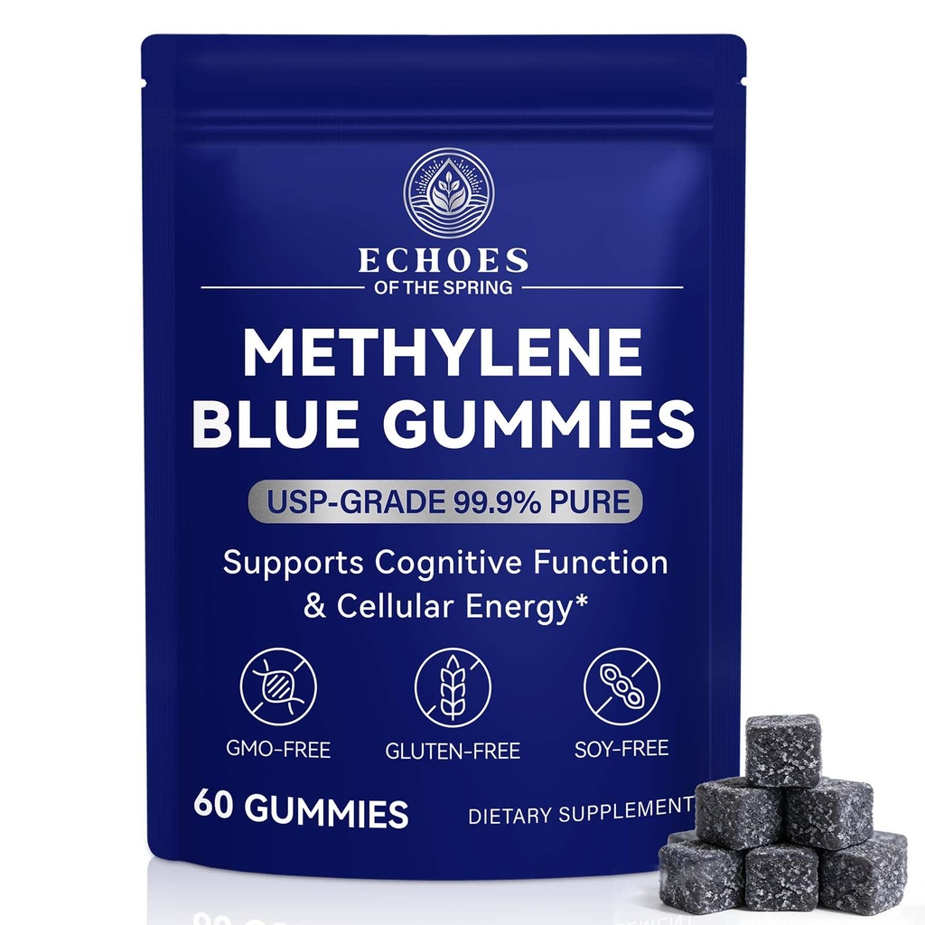 Methylene Blue Gummies 60 Count, 5mg Per Gummy, 99.9% Pure Methylene Blue Supplement, Supports Cognitive Function, Mental Focus & Cellular Energy, Antioxidant Support, Vegan Non-GMO Daily Supplement
