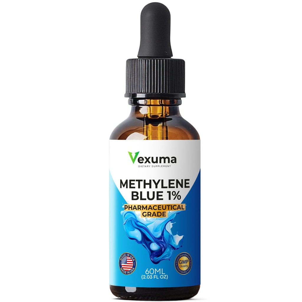 Methylene Blue Drops for Humans (Manufactured in USA) - Pharmaceutical Grade USP Certified 1% Solution Antioxidant Supplement for Brain & Skin Health - 2 fl oz Liquid No Formaldehyde Alcohol-Free