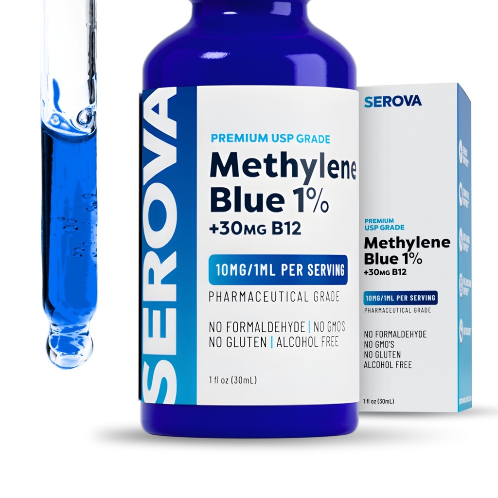 Serova Wellness Methylene Blue 1% USP Grade - Support Supplement for Focus, Energy & Mental Clarity - Antioxidant Support - Made in USA, 1oz