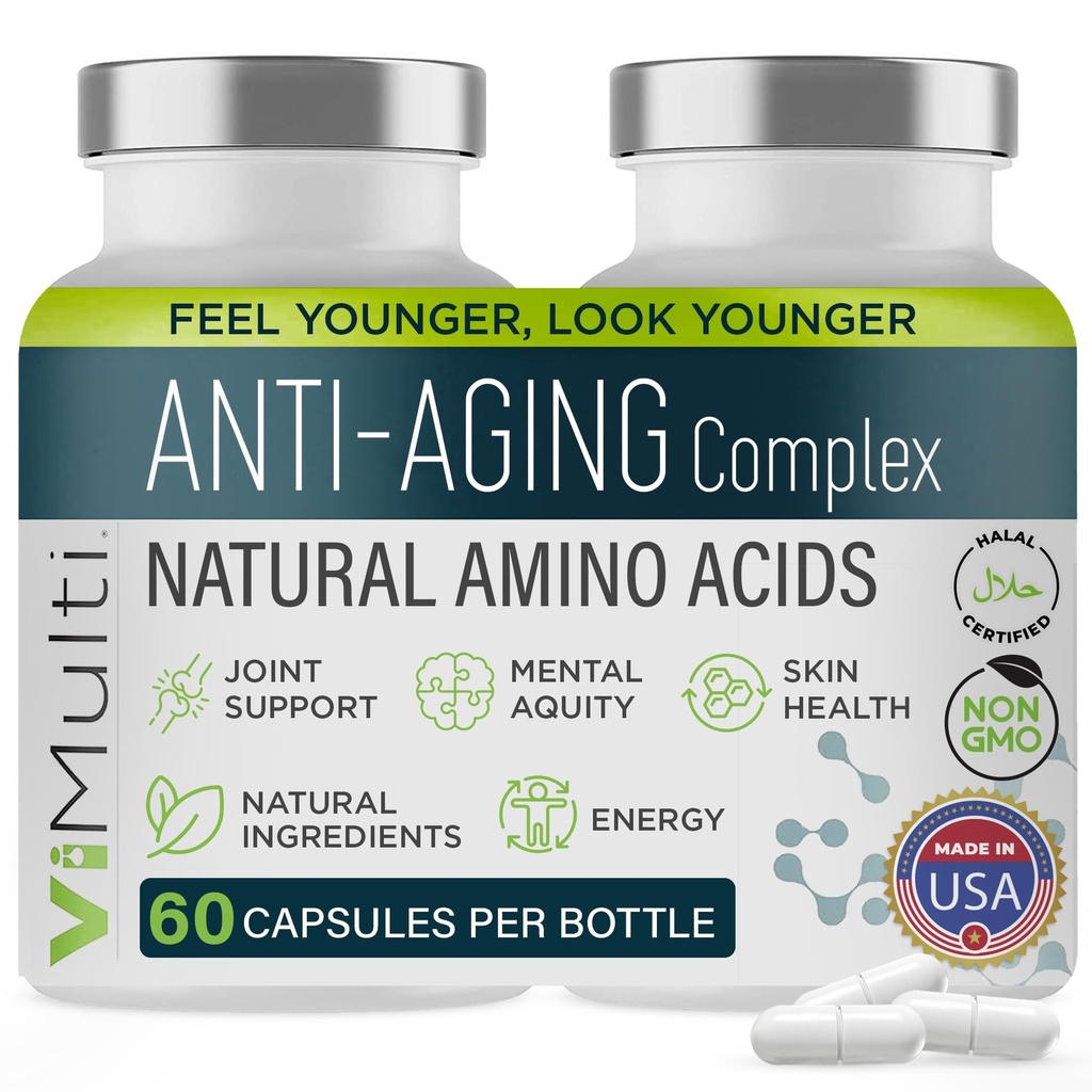 ViMulti Amino Acid Supplement Capsules with L-Arginine, L-Ornithine HCl, L-Glutamine, L-Lysine, Glycine, Ornithine Alpha-Ketoglutarate, Dietary Amino Formula for Women Men, 60 Capsules 2 Pack