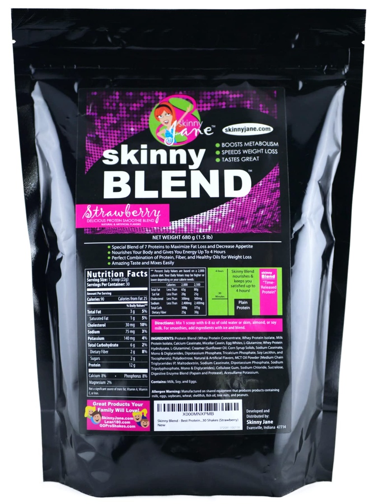 Skinny Blend – Whey Protein Shake Powder for Women – Low Carb, Keto Friendly Meal Replacement – Satisfies Hunger & Boosts Energy – Creamy Strawberry – 30 Shakes