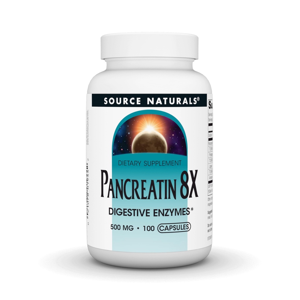 Πηγή Naturals Pancreatin 8X, 500 mg Digestive Enzymes - 100 Κάψουλες